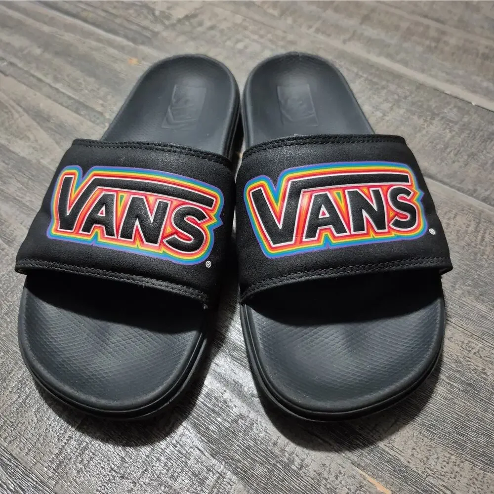 Vans Shoes Slides La Costa Pride Mens 7 Black Rainbow Nubuck Slip On VN0A5HF5AN8